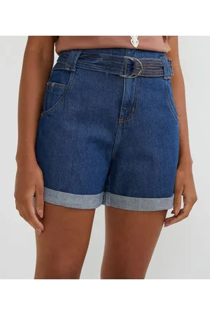 Marfinno Short Clochard Jeans com Cinto Fivela e Pespontado