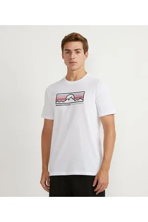 Ripping Camiseta Regular Manga Curta Com Estampa de Pôr do Sol na Montanha e Listras