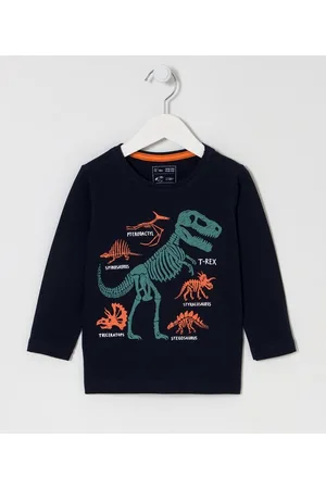 Póim (1 a 5 anos) Camiseta Infantil com Estampa de Dinossauros Colecionáveis - Tam 1 a 5 anos