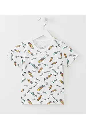Póim (1 a 5 anos) Camiseta Infantil Manga Curta em Algodão com Estampa de Skates