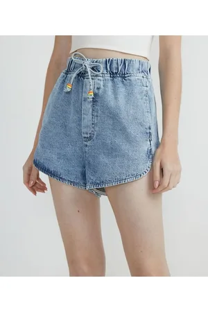 Blue Steel Short Runner Jeans com Cordão e Miçanga