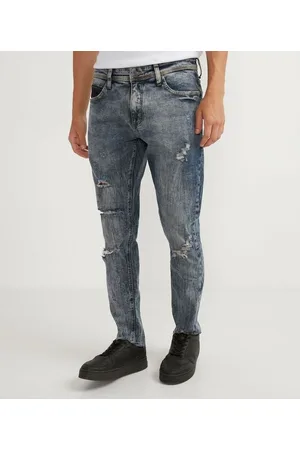 Blue Steel Calça Skinny em Jeans Marmorizado com Rasgos e Cerzidos