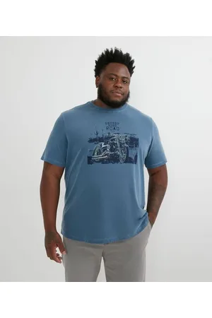 Marfinno Camiseta Manga Curta em Algodão com Estampa Moto Road - Plus Size