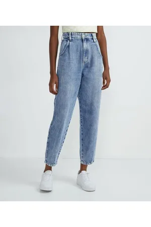 Blue Steel Calça Baggy Jeans com Pregas e Barra Ajustada
