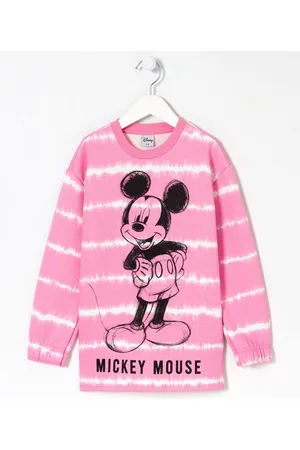 Mickey Mouse Blusão Alongado Infantil em Moletom com Estampa Tie Dye e Mickey - Tam 5 a 14 anos