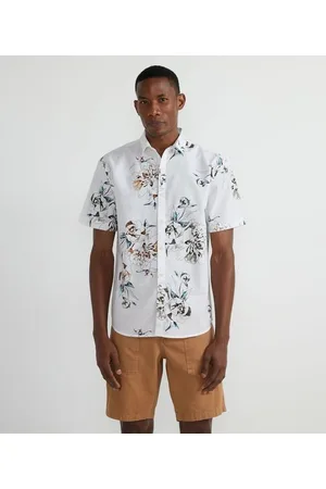 Marfinno Camisa Manga Curta em Linho com Estampa Floral Artsy