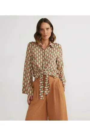 Cortelle Camisa em Viscose com Manga Longa e Amarração Frontal