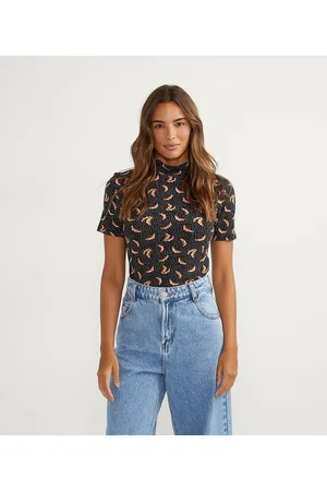 Blue Steel Blusa em Viscose com Manga Curta e Estampa de Bananas