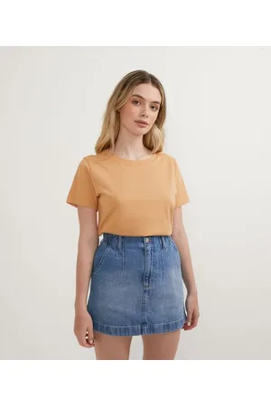 Blue Steel Blusa Alongada em Algodão Peruano com Gola Redonda e Manga Curta