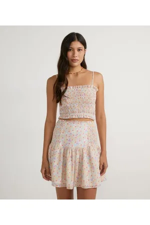 Blue Steel Blusa Regata Cropped com Estampa Floral e Lastex no Corpo