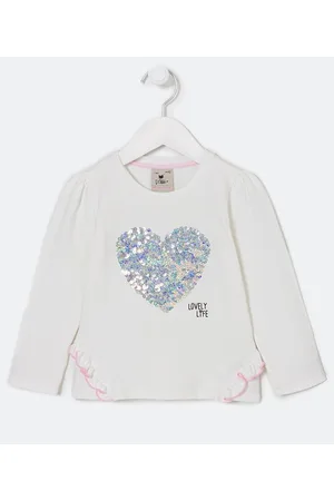 Póim (1 a 5 anos) Blusa Infantil com Coração de Paetê - Tam 1 a 5 anos