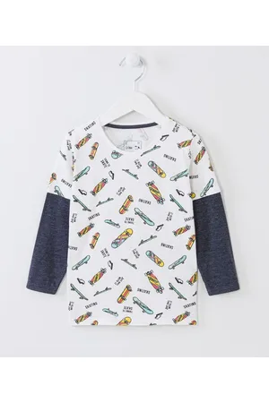 Póim (1 a 5 anos) Camiseta Infantil com Sobreposição e Estampa de Skates - Tam 1 a 5 anos