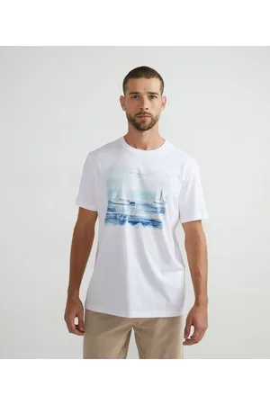 Marfinno Camiseta Manga Curta em Algodão com Estampa com Barco em Aquarela