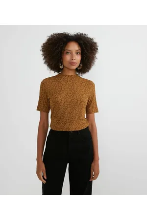 Marfinno Blusa em Viscose Canelada com Estampa Animal Print Onça