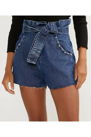Blue Steel Short Clochard Jeans com Cintura Alta e Barra Corte a Fio