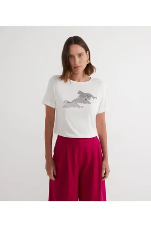 Cortelle Blusa em Viscolycra com Bordado de Onças e Manga Curta