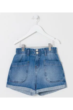 Fuzarka Short Clochard Infantil em Jeans com Bolsos Quadradinhos - Tam 5 a 14 anos
