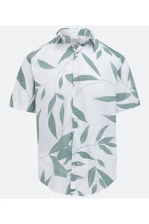 Marfinno Camisa Comfort em Linho Manga Curta com Estampa em Folhagens