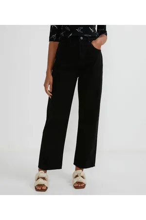 Marfinno Calça Reta Cropped Jeans com Cintura Alta