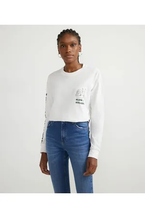 Blue Steel Blusa Alongada em Algodão com Estampa Frontal e Manga Longa