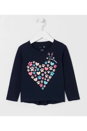 Póim (1 a 5 anos) Camiseta Infantil em Algodão Manga Longa com Estampa de Patinhas