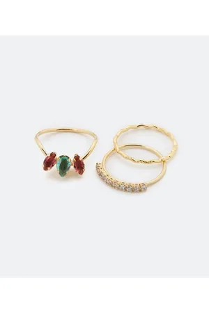 Cubus Kit 3 Anéis em Metal com Zircônia Coloridas