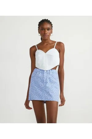 Blue Steel Blusa Regata Cropped Jeans com Decote Coração e Amarração