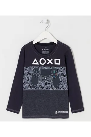 Playstation 3 Camiseta Infantil Manga Longa com Estampa - Tam 5 a 14 anos