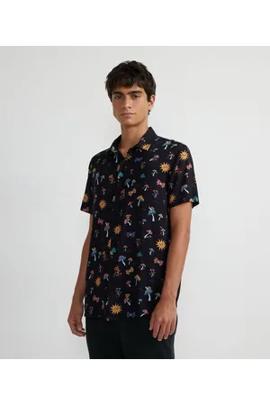 Blue Steel Camisa Manga Curta em Viscose com Estampa Psicodélica
