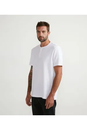 Marfinno Camiseta Manga Curta em Algodão com Textura Waffle e Gola Portuguesa