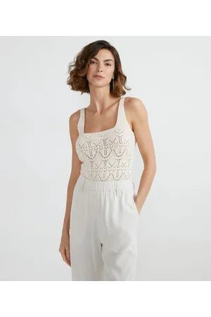 Marfinno Blusa Regata em Tricô Texturizado com Decote Quadrado