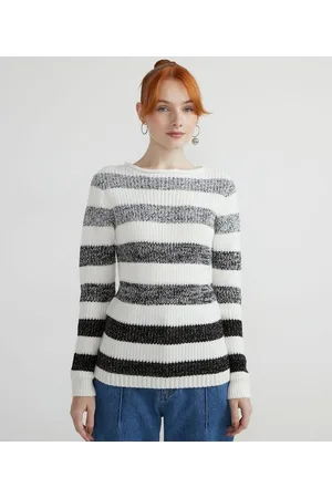 Blue Steel Blusa Alongada em Tricô com Estampa Listrada