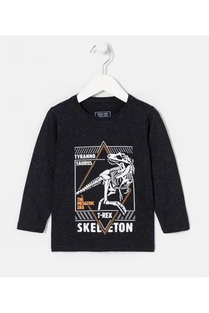Póim (1 a 5 anos) Camiseta Infantil com Estampa Dinossauro Esqueleto - Tam 1 a 5 anos