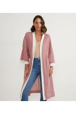 Cortelle Cardigan Alongado em Tricô Texturizado com Abertura Total