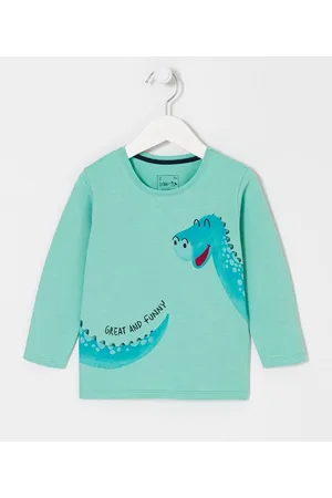 Póim (1 a 5 anos) Camiseta Infantil Manga Longa com Estampa de Dinossauro - Tam 1 a 5 anos