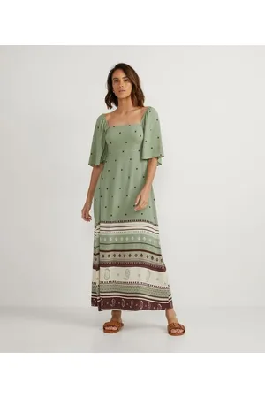 Marfinno Vestido Longo em Linho com Estampa Étnica