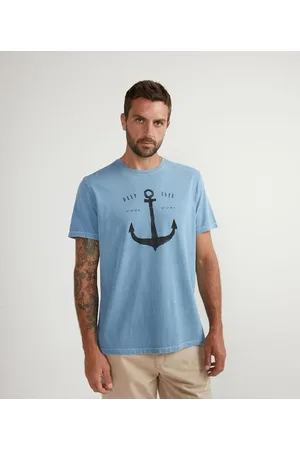 Marfinno Camiseta Comfort Maga Curta com Estampa em Lettering e Ilustração de de Âncora
