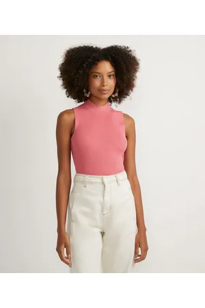 Marfinno Blusa Regata em Tricô Canelada com Gola Halter e Alça Larga
