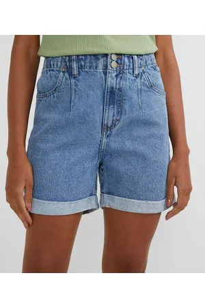 Marfinno Short Mom Jeans com Cós Elástico e Barra Italiana
