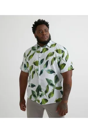 Marfinno Camisa Comfort em Voal com Estampa de Folhagens - Plus Size