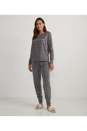 Love & Toast Pijama Longo em Plush Poá com Lettering Enjoy The Little Things