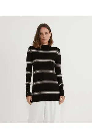 Cortelle Blusa em Tricô com Gola Alta e Manga Longa e Estampa com Listras