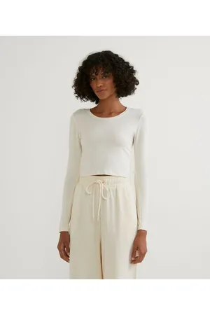 Blue Steel Blusa Cropped em Viscolycra com Manga Longa