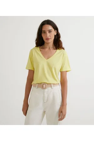 Marfinno Blusa Básica em Algodão com Decote V e Manga Curta