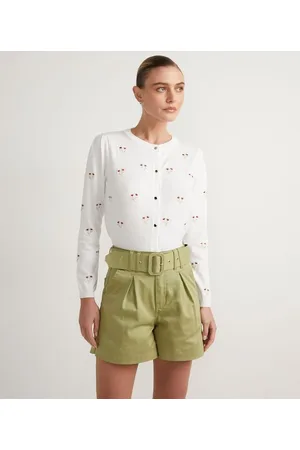 A-Collection Cardigan em Tricô com Estampa de Florzinhas Bordadas