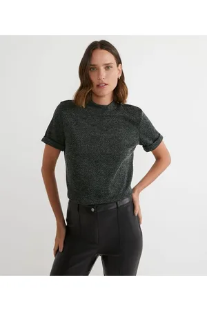 Cortelle Blusa com Golinha Alta Manga Curta e Textura Zigue-Zague
