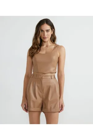 A-Collection Blusa Regata Cropped em Material Sintético com Lastex nas Costas