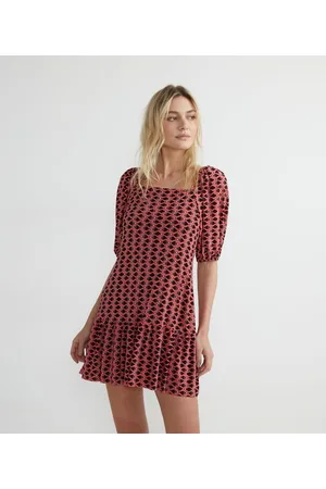 A-Collection Vestido Curto em Jersey com Manga Bufante e Estampa Geométrica