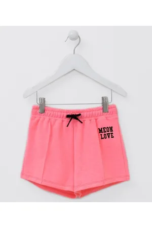 Fuzarka Short Infantil Neon com Estampa Meow Love - Tam 5 a 14 anos