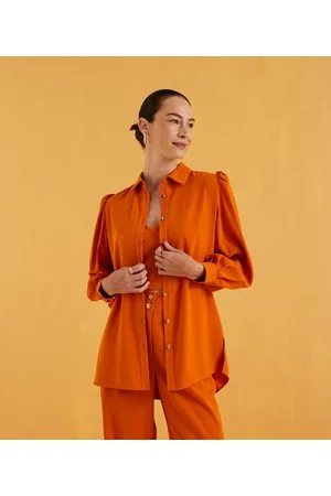 A-Collection Camisa Alongada em Crepe com Manga Longa Bufante